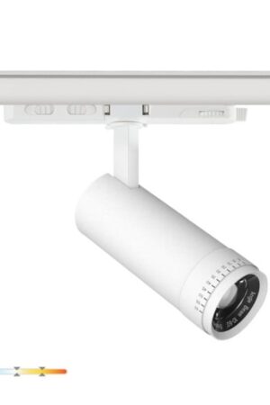 Reflektor LED 30W na szynę 3-fazową – regulowany kąt 10–60°, 3 barwy światła, CRI ≥90 - Biały