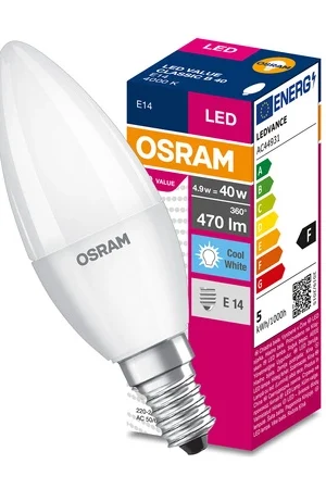 Żarówka LED B37 Świeczka E14 4.9W = 40W 470lm 4000K Neutralna 200° VALUE CLASSIC Osram