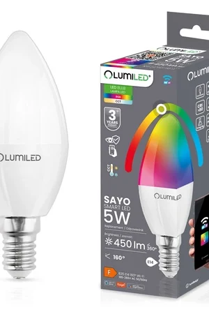 Żarówka LED E14 B35 ŚWIECZKA 5W = 40W 450lm RGB Ściemnialna CCT Inteligentna TUYA WiFi SMART SAYO